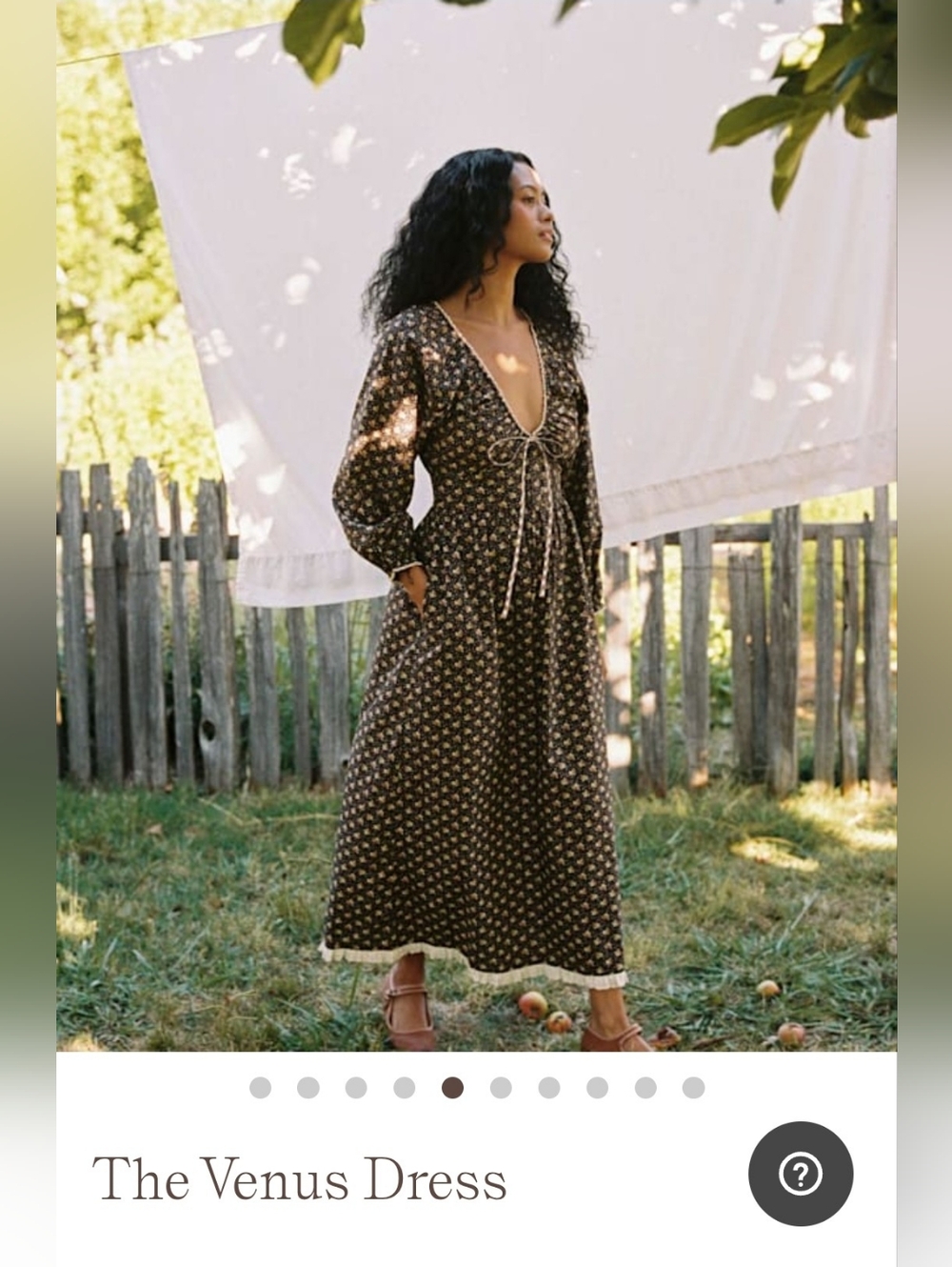 SOLD Christy Dawn Venus Dress, Carob Ditsy Leaf XS